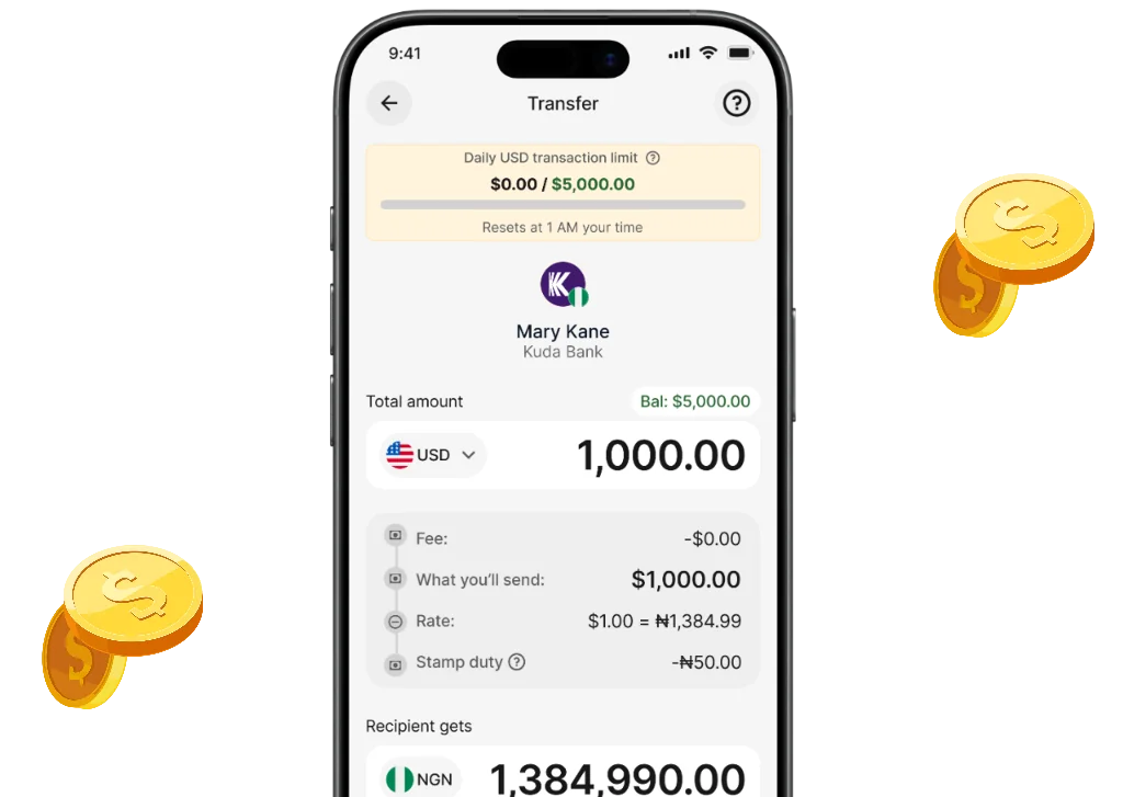 Instant USD to local currency transfers